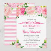 水彩ボホピンク夏の花Sweet sixteen 招待状 (正面/裏面)
