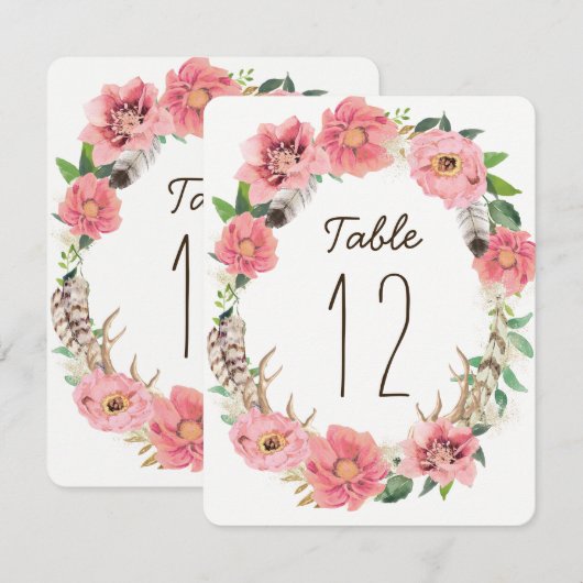 水彩ボホフエアルテーブルナンバーカード 招待状 (正面/裏面)