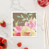 水彩ボホフラワーズ&バーラップラブタイポグラフィ スタンダードカクテルナプキン (インサイチュ)