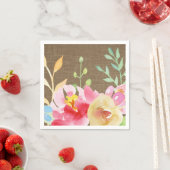 水彩ボホフラワーズ&バーラップ スタンダードカクテルナプキン (インサイチュ)