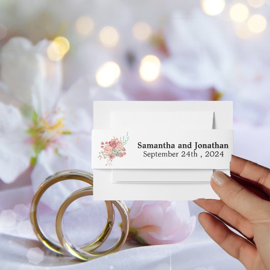 水彩ボホフラワーホワイト結婚ズ 招待状ベリーバンド