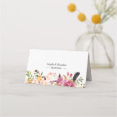 水彩ボホフローラ羽結婚付けテーブル プレイスカード (裏面)