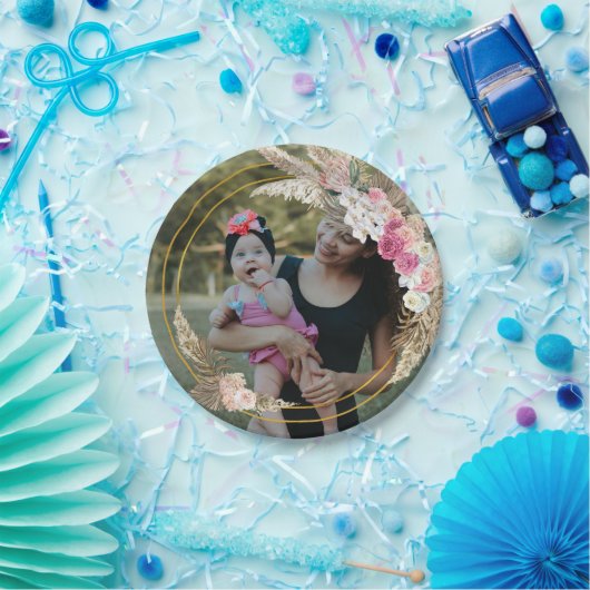 水彩ボホリースパーソナライズされた写真 ペーパープレート (パーティー)