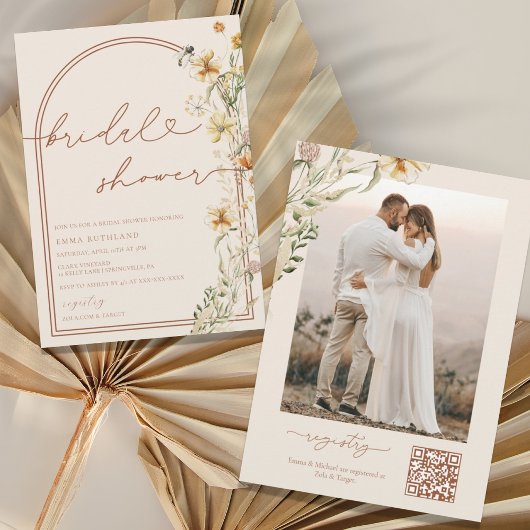 水彩ボホワイルドフラワーズブライダルシャワーインビタティ 招待状