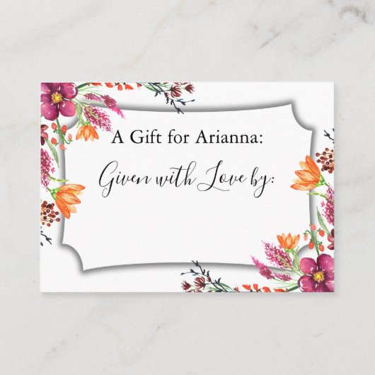 水彩ボホワイルドフラワーディスプレイブライダルシャワー エンクロージャーカード (裏面)