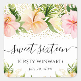 水彩ボホ熱帯ピンクの花スイーツ16 スクエアシール