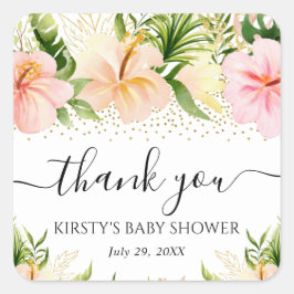 水彩ボホ熱帯ピンクの花赤ちゃんシャワー スクエアシール