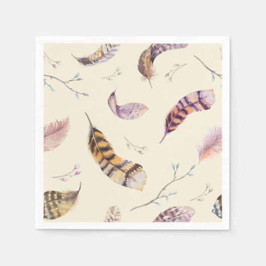水彩ボホ自然羽素朴羽 スタンダードカクテルナプキン (正面)