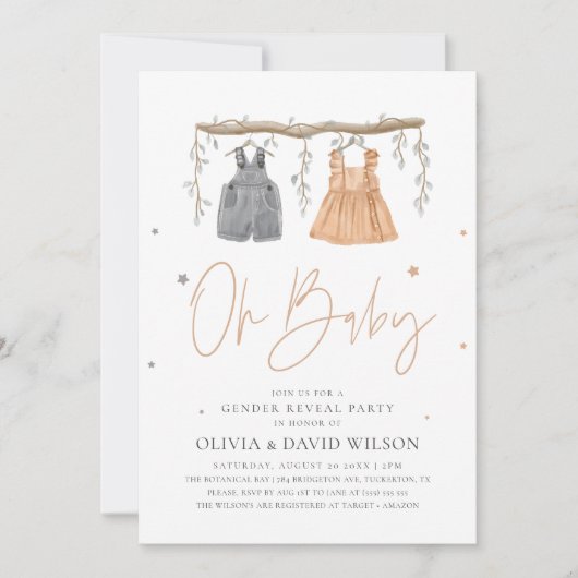 水彩ボホ赤ちゃん服ジェンダーが明らかにする 招待状 (正面)