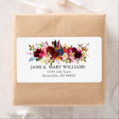 水彩ボホ赤面バーガンディ花 ラベル (インサイチュ)