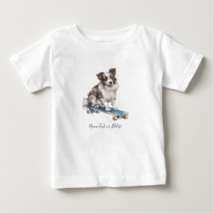 水彩ボーダーコリーTシャツ ベビーTシャツ