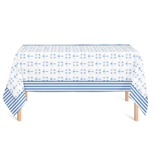 水彩ボートいかりライフブイストライプの縁ど テーブルクロス