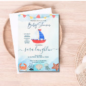 水彩ボートベビー航海のシャワー招待状 招待状