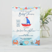 水彩ボートベビー航海のシャワー招待状 招待状 (スタンド正面)