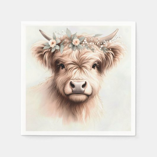 水彩ボーホーハイランドカウヘッドピースブライダル スタンダードカクテルナプキン (正面)