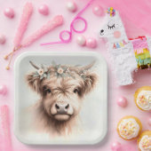 水彩ボーホーハイランドカウヘッドピースブライダル ペーパープレート (パーティー)