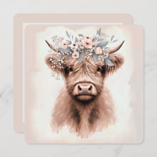 水彩ボーホーハイランドカウヘッドピースブライダル 招待状 (正面/裏面)