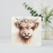 水彩ボーホーハイランドカウヘッドピースブライダル 招待状 (スタンド正面)