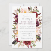 水彩ボーホーマルサラ レッド バーガンディ ローズ フレーム | 招待状 (正面)