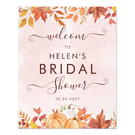 水彩ボーホー秋のカボチャ ブライダルシャワーのご案内 フォトプリント (正面)