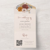 水彩ボーホー フラワー ドライ パンパスグラス QRコード オールインワン招待状 (内側)
