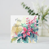 水彩ポインセチアとホリークリスマスカスタム シーズンカード (スタンド正面)
