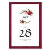 水彩ポインセチアとホリー結婚クリスマス テーブルナンバー (正面)