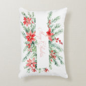 水彩ポインセチアと緑 アクセントクッション (正面(垂直))