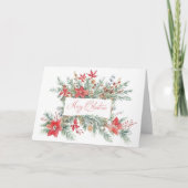 水彩ポインセチアと緑 シーズンカード (正面)