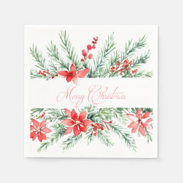 水彩ポインセチアと緑 スタンダードカクテルナプキン