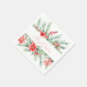 水彩ポインセチアと緑 スタンダードカクテルナプキン (角)