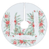 水彩ポインセチアと緑 ブラッシュドポリエステルツリースカート (正面)