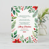 水彩ポインセチアのクリスマスグリーティングカード 招待状 (スタンド正面)