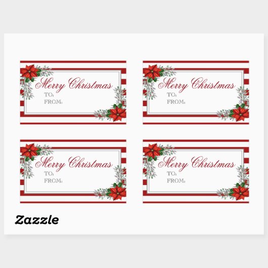 水彩ポインセチアのクリスマスラベル 長方形シール (シート)