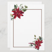 水彩ポインセチアのクリスマス空白の文房具 シーズンカード (正面/裏面)