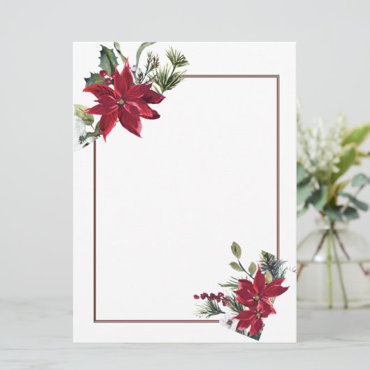 水彩ポインセチアのクリスマス空白の文房具 シーズンカード (スタンド正面)