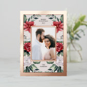 水彩ポインセチアの花と写真とゴールド 箔シーズンカード (立ち正面)