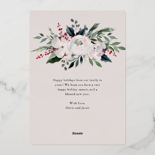 水彩ポインセチアの花と写真とゴールド 箔シーズンカード (裏面)