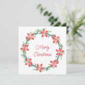 水彩ポインセチアの葉のリースのホリデーカード シーズンカード (スタンド正面)