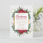 水彩ポインセチアクリスマスディナーパーティー 招待状 (スタンド正面)