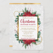 水彩ポインセチアクリスマスディナーパーティー 招待状 (正面/裏面)