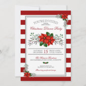 水彩ポインセチアクリスマスディナーパーティー 招待状 (正面)