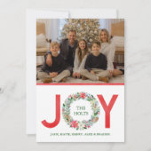 水彩ポインセチアクリスマスリースジョイホリデイ シーズンカード (正面)