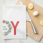 水彩ポインセチアクリスマスリースジョイ キッチンタオル (四つ折り)