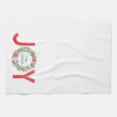 水彩ポインセチアクリスマスリースジョイ キッチンタオル (横)