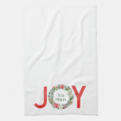 水彩ポインセチアクリスマスリースジョイ キッチンタオル (縦)