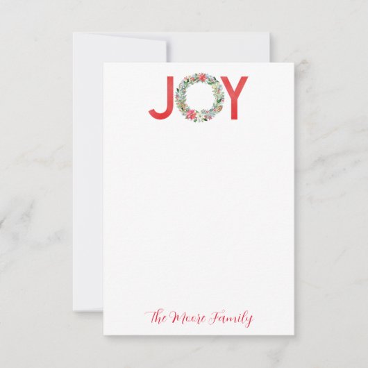 水彩ポインセチアクリスマスリースジョイ サンキューカード (正面)
