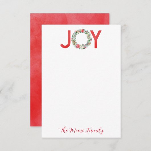 水彩ポインセチアクリスマスリースジョイ サンキューカード (正面/裏面)