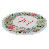 水彩ポインセチアクリスマスリースモノグラム カッティングボード (角)