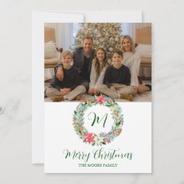 水彩ポインセチアクリスマスリースモノグラム シーズンカード